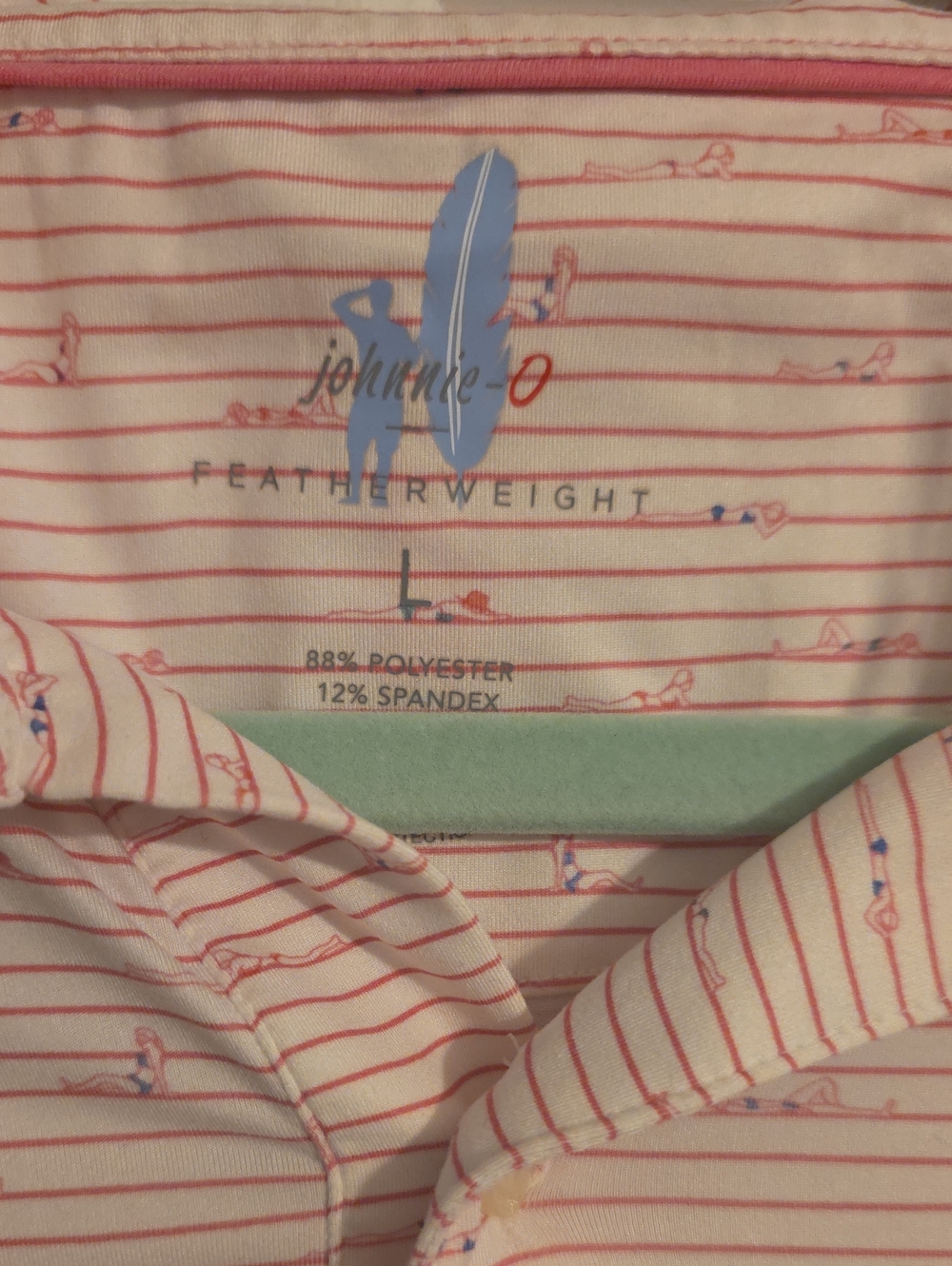 johnnie-O Pink & White Striped Featherweight Golf Shirt Mens LARGE.